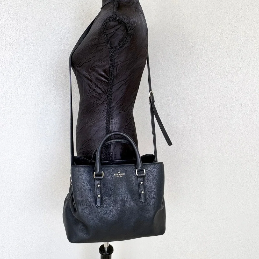 Kate Spade Larchmont Avenue Evangelie 100% Cow Leather Satchel Black Luxury